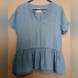 Women's Sky Blue Peplum Blouse
